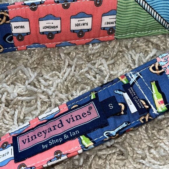 Vineyard Vines 100% Cotton Fabric Pink Blue Flower Flag Fish Belt Women’s Small - Picture 3 of 13